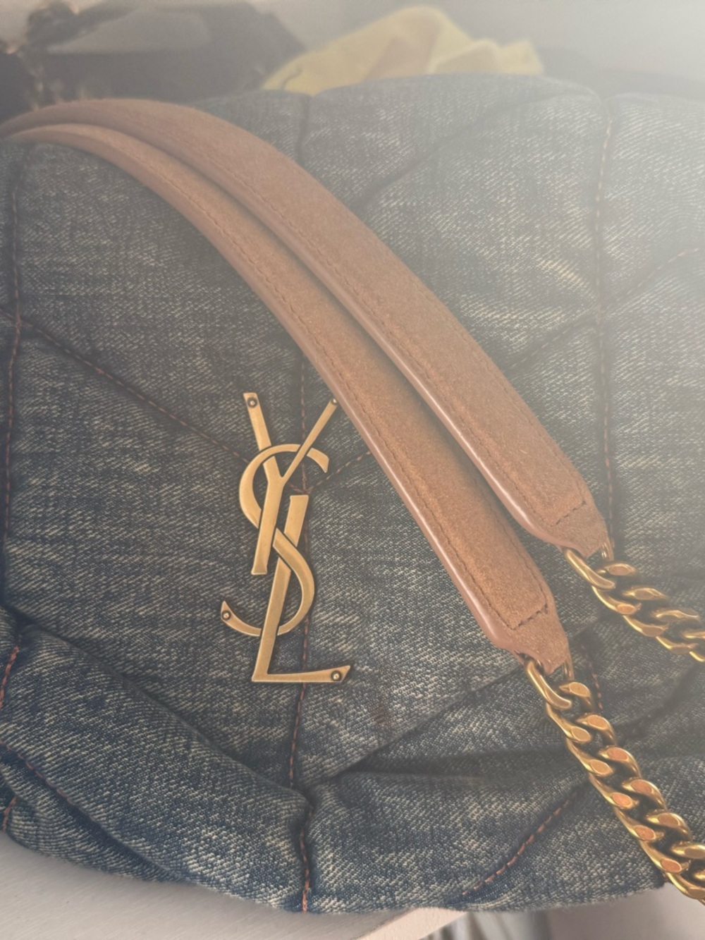 Saint Laurent Brown Quilted Shoulder Bag with Gold Hardware